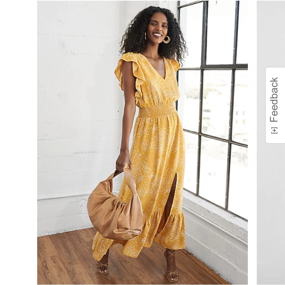 Express Printed Ruffle sleeve smocked maxi dress